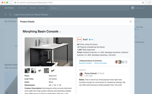 A mock-up of the Architizer marketplace application